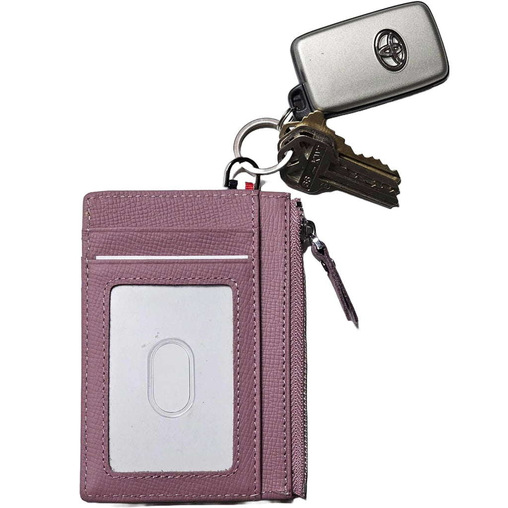 Genuine Leather Slim Minimalist Wallet with Zipper, Saffiano Leather Credit Card Holder Front Pokcet ID Badge Case Ho... - Image 5