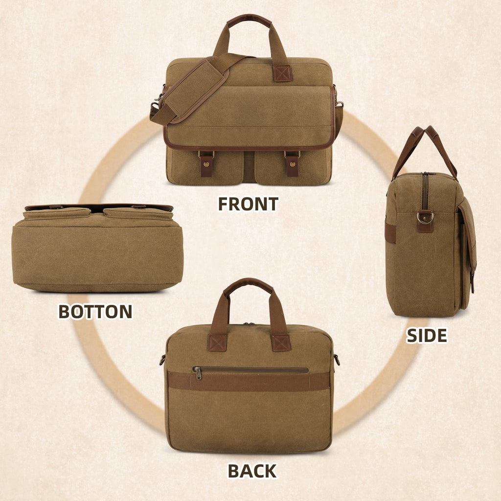 Large Canvas Messenger Bag for Men 15-inch Men's Satchels Crossbody Shoulder Bag Business Briefcase, Brown - Image 3