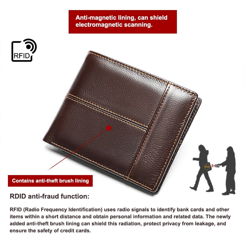 Men's Genuine Leather Simple Bi-fold Wallet Anti-theft RFID Card Holder - Image 4
