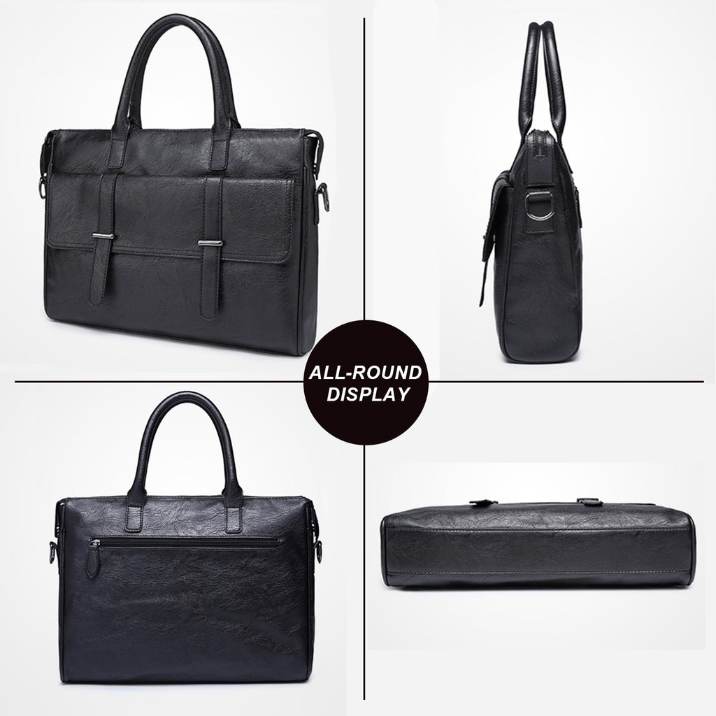 Briefcase Black - Portable Stylish Laptop Package with Multiple Compartments - Waterproof Leather-like Design,Suitabl... - Image 4