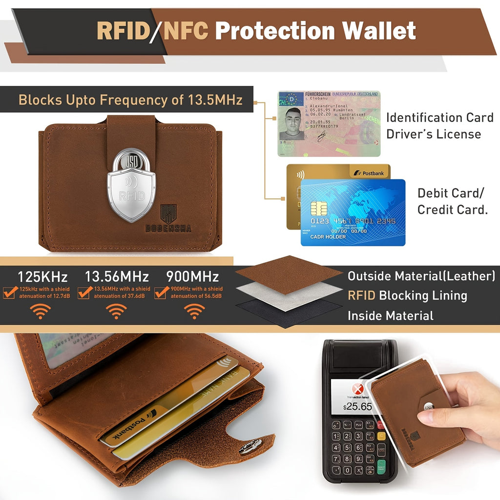 Small Wallet Leather Wallets Slim Mens Credit Card Holders for 6-8 Cards(Brown) - Image 4