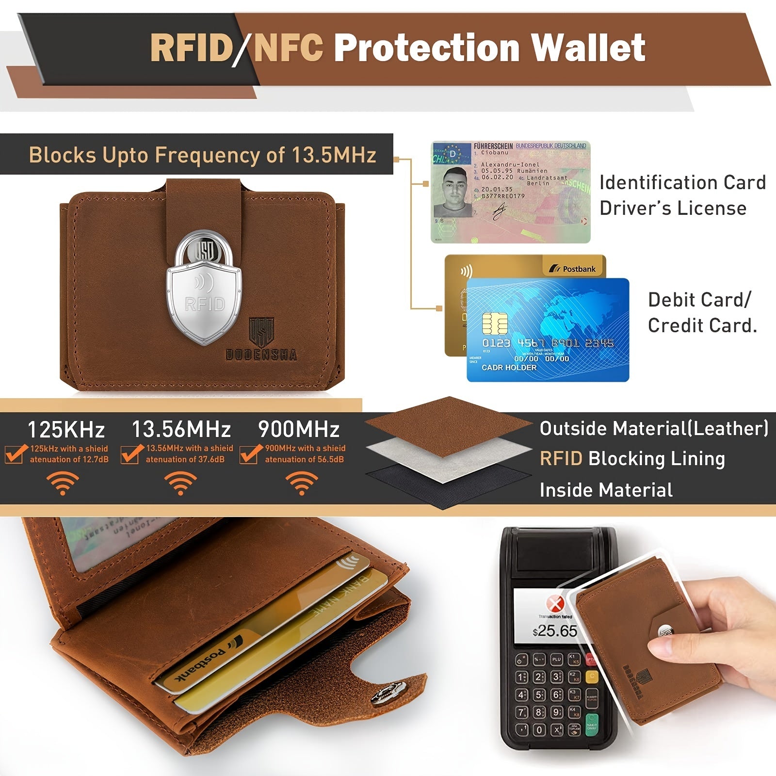 Small Wallet Leather Wallets Slim Mens Credit Card Holders for 6-8 Cards(Brown) - Image 4