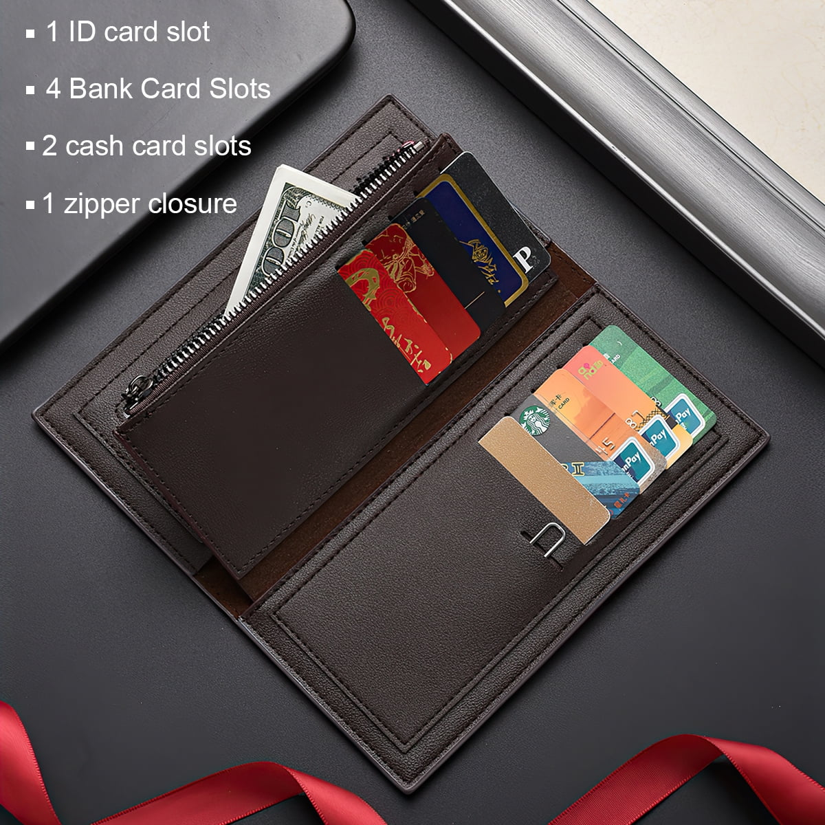 Long Wallet for men, RFID Blocking Bifold Leather Wallet, Men's Long Slim Wallet with ID Window and Multiple Card Slots - Image 5