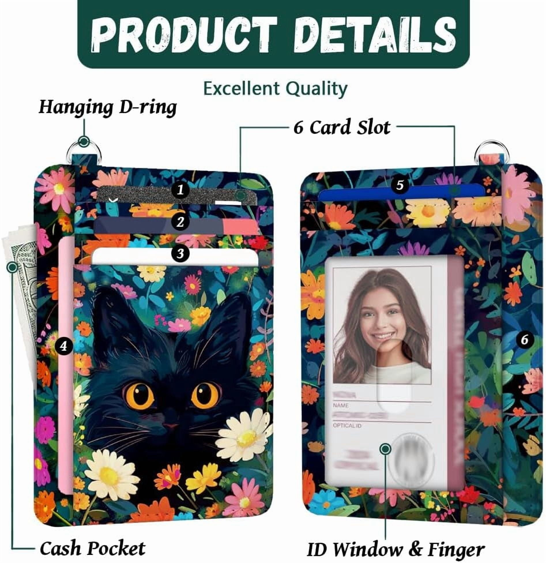RFID Blocking Credit Card Holder for Women - Flower and Cat PU Leather Slim Wallet with ID Window 6 Card Slots and Cash Pocket - Perfect for - Image 3
