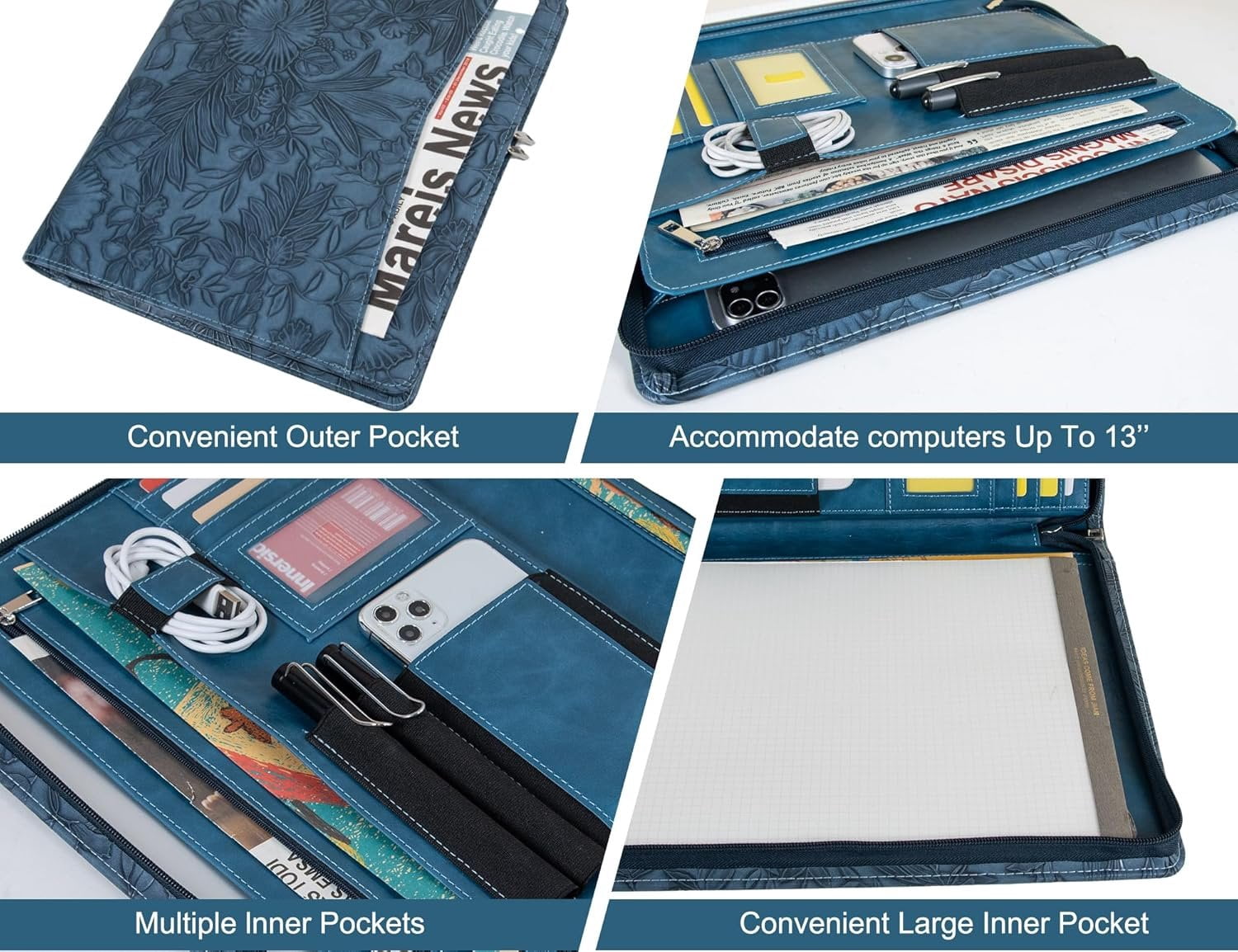 for Women, Professional Bussiness Portfolio Organizer with A4 Notepad Holder, Zippered Portfolio Binder Fits 13" Ipad... - Image 5