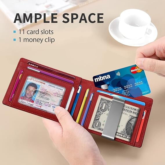 Slim Money Clip Wallets for Men RFID Blocking 11 Card Holder Minimalist Small Leather Bifold Men's Front Pocket Walle... - Image 2