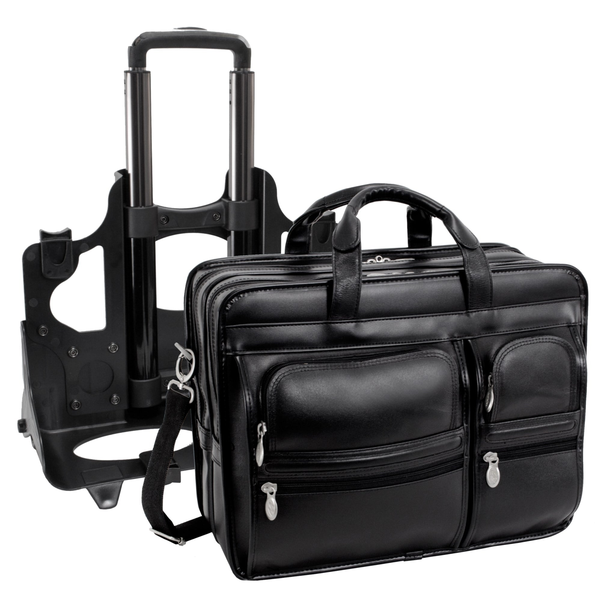 Mcklein 17" Clinton Leather 2-in-1 Removable-Wheeled Laptop Case 88445 - Black - Image 5