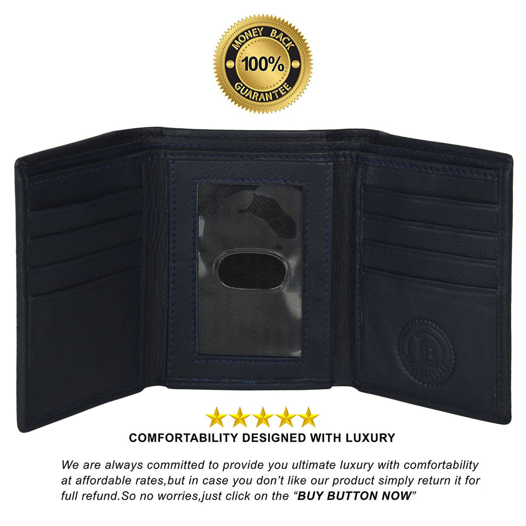 Genuine Leather Slim Trifold Wallets For Men - Mens Wallet RFID Blocking Holiday Gifts For Men - Image 3