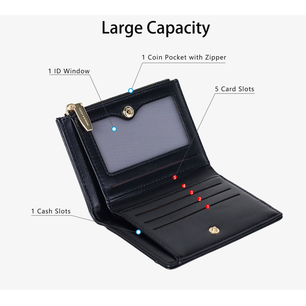 Small Wallets for Women, Slim Leather Bifold Wallet Credit Card Holder with Zipper Coin Pocket, ID Window, RFID Block... - Image 5