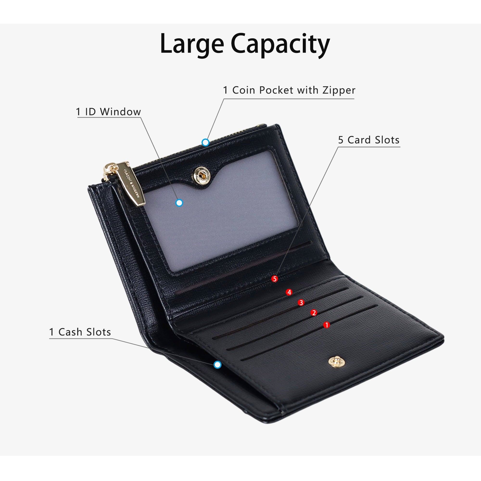 Small Wallets for Women, Slim Leather Bifold Wallet Credit Card Holder with Zipper Coin Pocket, ID Window, RFID Block... - Image 5