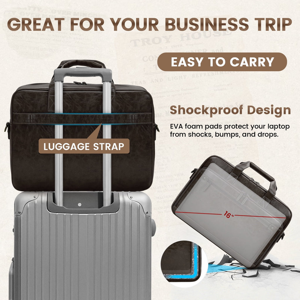 Messenger Bag for Men 16 Inch Laptop Bag Leather Briefcase Vintage Crossbody Shoulder Office Computer Bag Retro College Satchel Bag for Work - Image 3