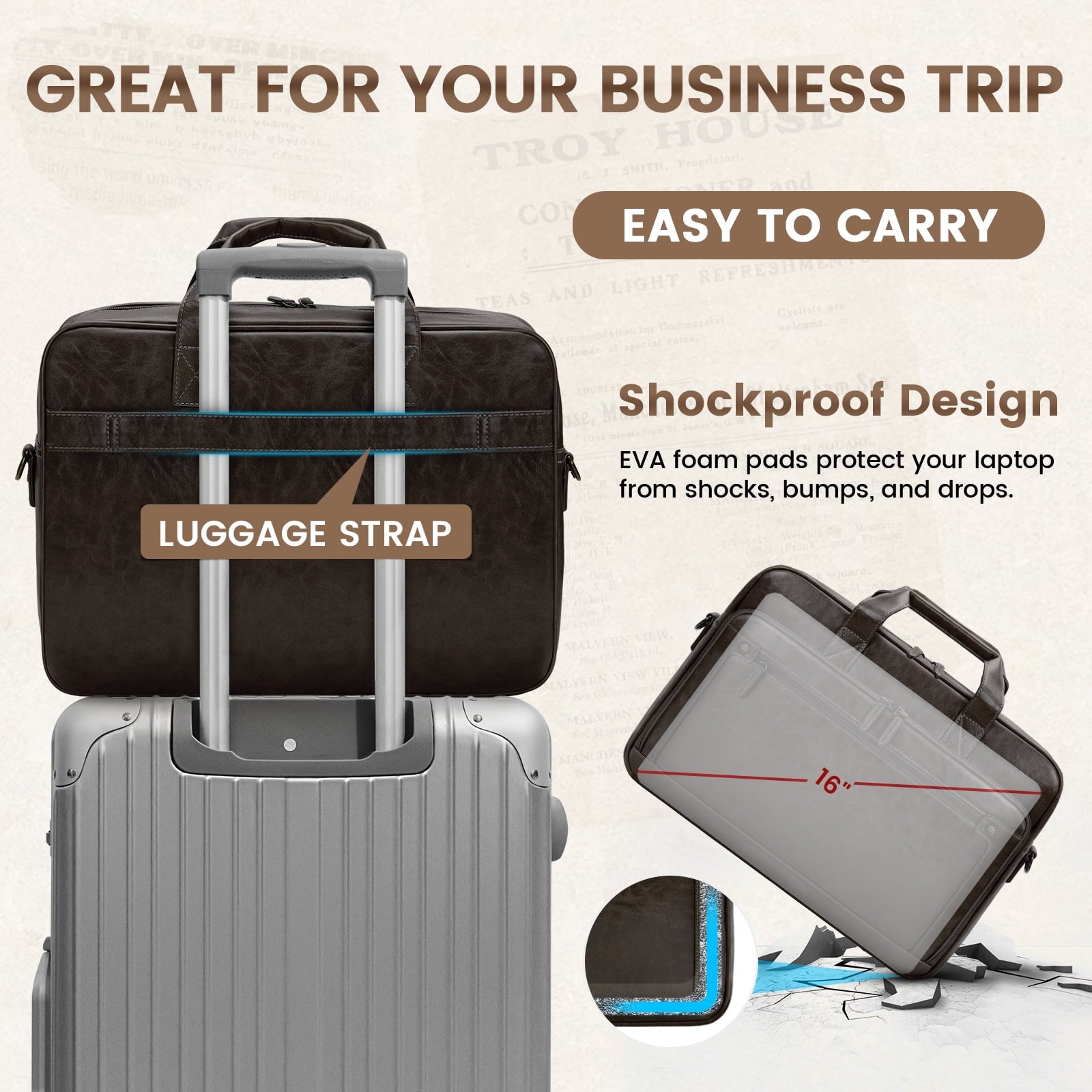 Messenger Bag for Men 16 Inch Laptop Bag Leather Briefcase Vintage Crossbody Shoulder Office Computer Bag Retro College Satchel Bag for Work - Image 3