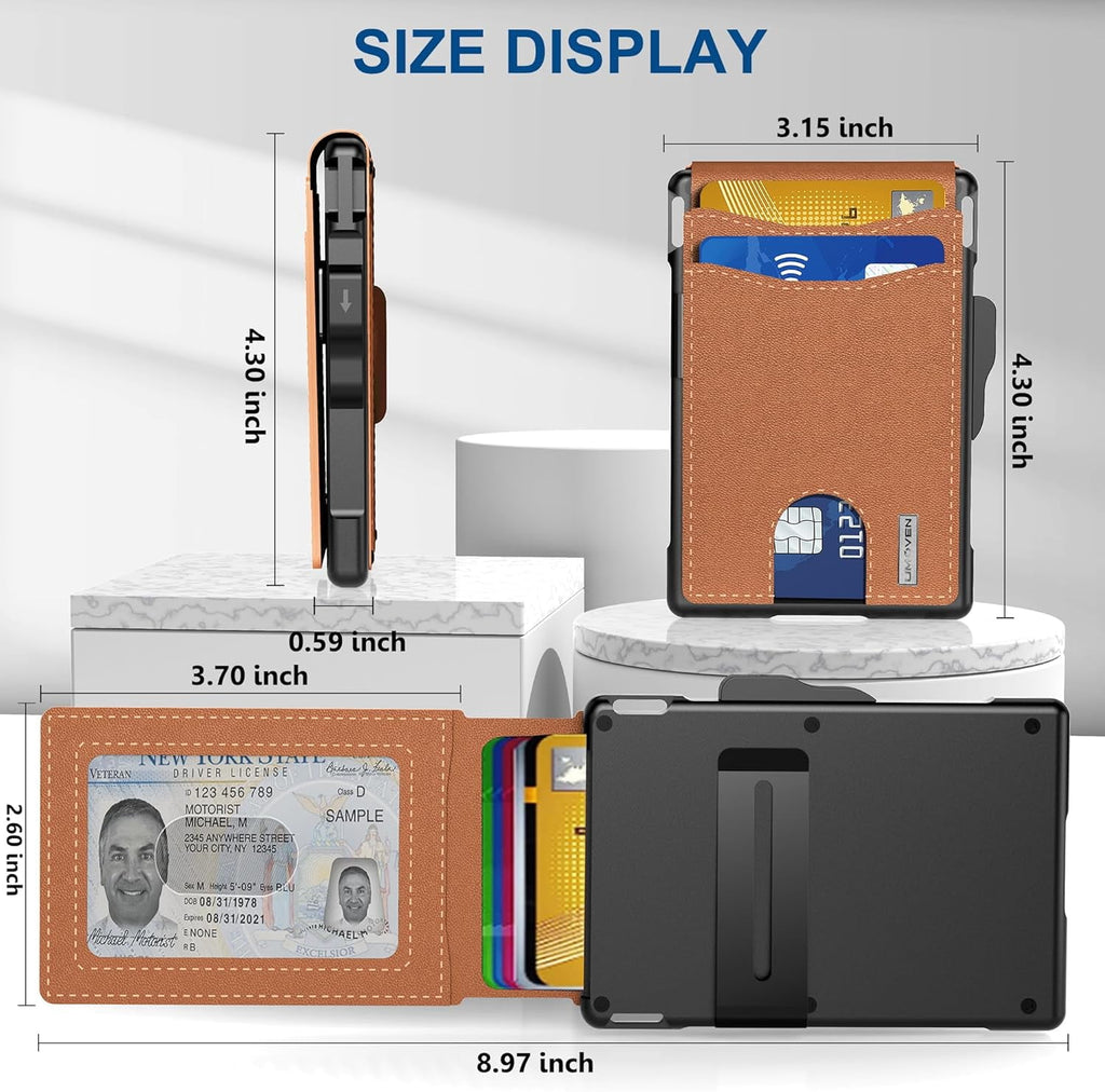 Wallet for Men - with Pop Up Aluminum Case Money Clip Slim Leather Slots Credit Card Holder RFID Blocking Bifold Minimalist Wallet (Coffee b - Image 2