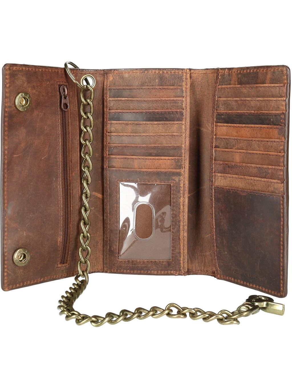Crazy Horse Leather RFID Long Trifold Chain Wallet (Men) - Image 3