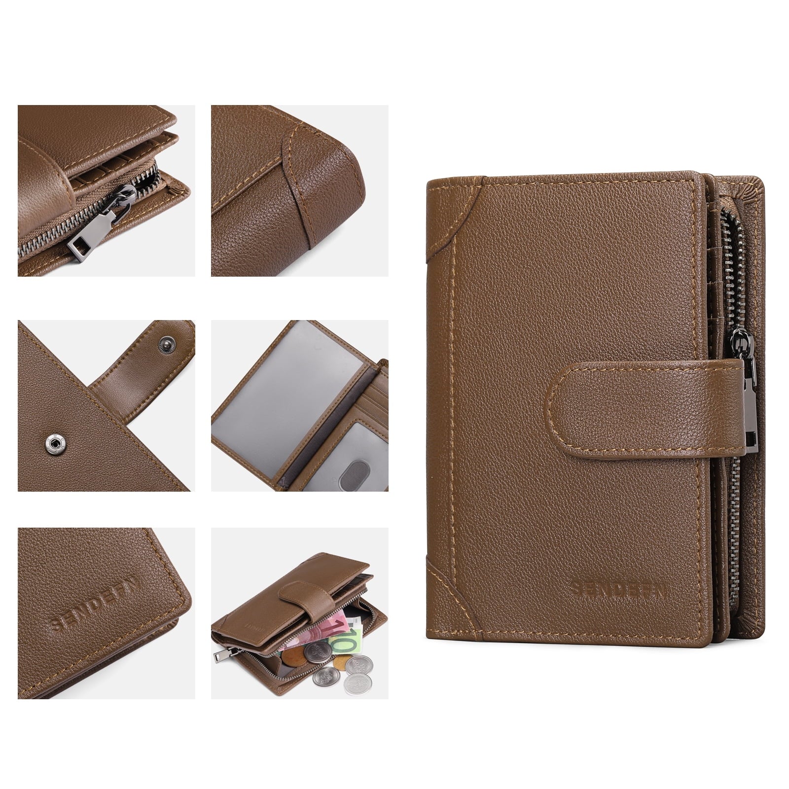 Men's Wallet Genuine Leather Wallets for Men RFID Blocking Card Holder with Zipper Coin Purse - Image 5