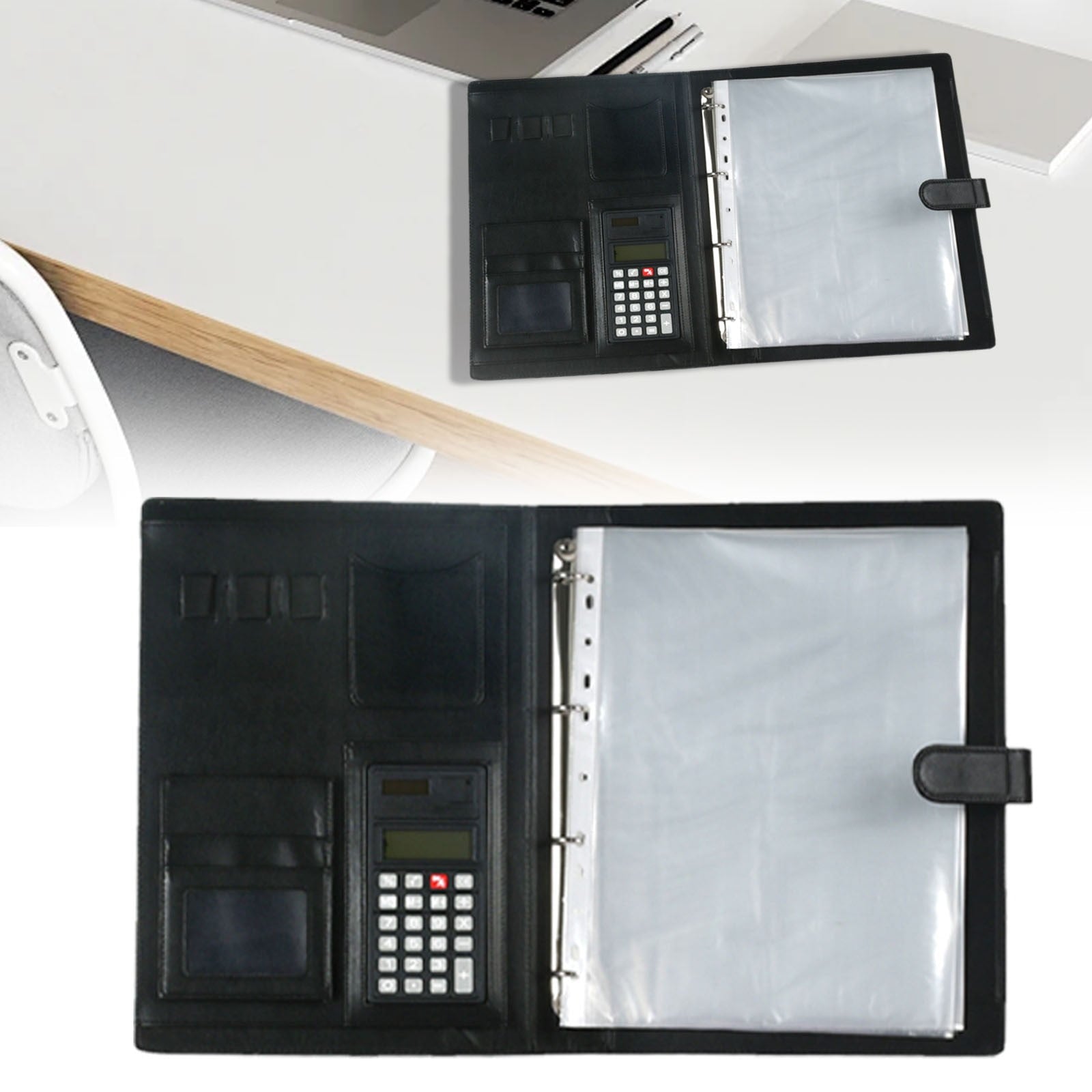 BKBP A4 Leather Padfolio with 3 Ring Portfolio Binder with Clipboard Padfolio for Women Men Office Three Binders Organizer with Calculator P - Image 2