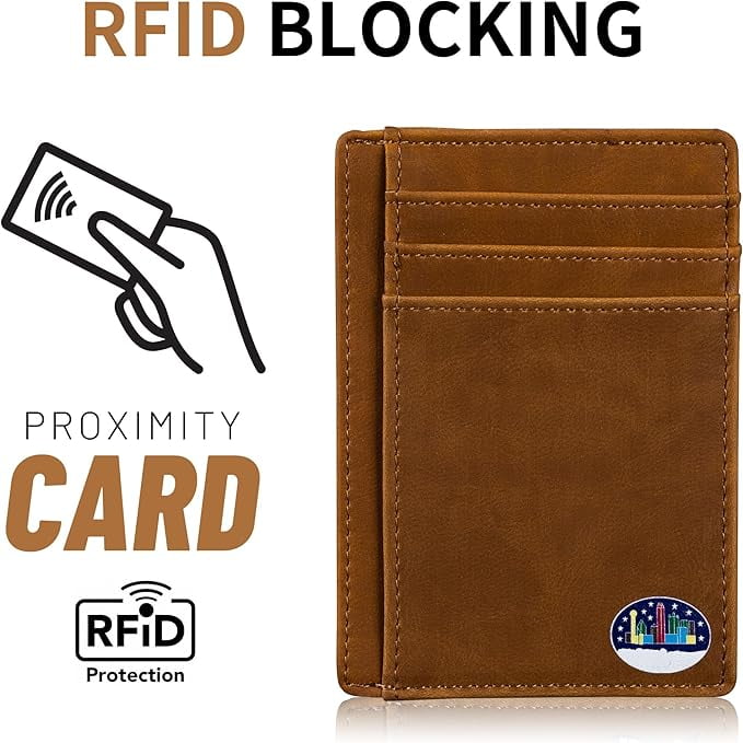Texas Dallas on Cardholder Slim Front Pocket Wallet, PU Leather, Khaki, Card Holder, RFID Blocking with Texas Souvenir Logo, Gift for Texans - Image 3