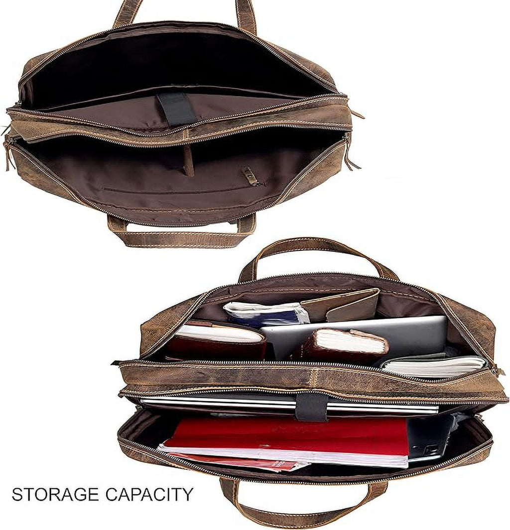 Full Grain Leather Briefcase For Men Business Travel Fits 17'' Laptop Messenger Bag Office Briefcase Crossbody Travel... - Image 6