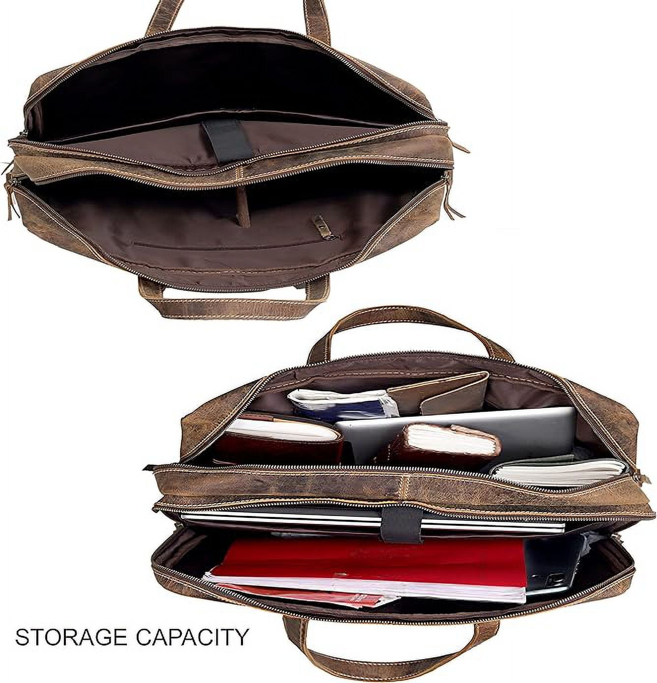 Full Grain Leather Briefcase For Men Business Travel Fits 17'' Laptop Messenger Bag Office Briefcase Crossbody Travel... - Image 6