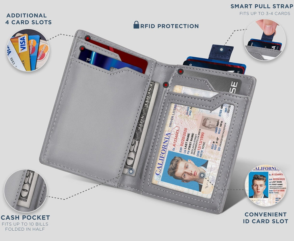 Travel Wallet | RFID Blocking | Bifold Slim Genuine Leather | Thin Minimalist | Front Pocket Wallets for Men | Billfold | Titanium Gray - Image 3
