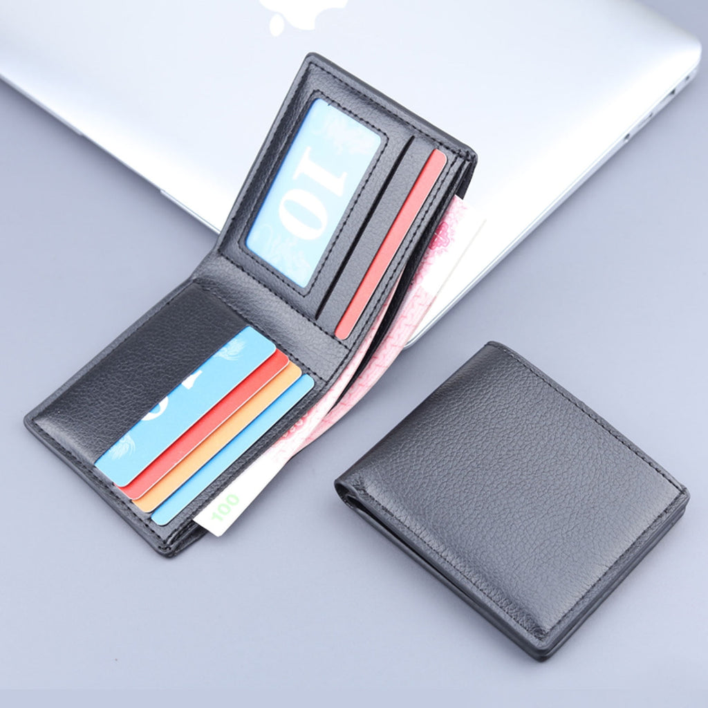 Leather Mens Bifold Wallet Small Slim Thin Minimalist Card Holder Purse with ID Window for Men - Image 3