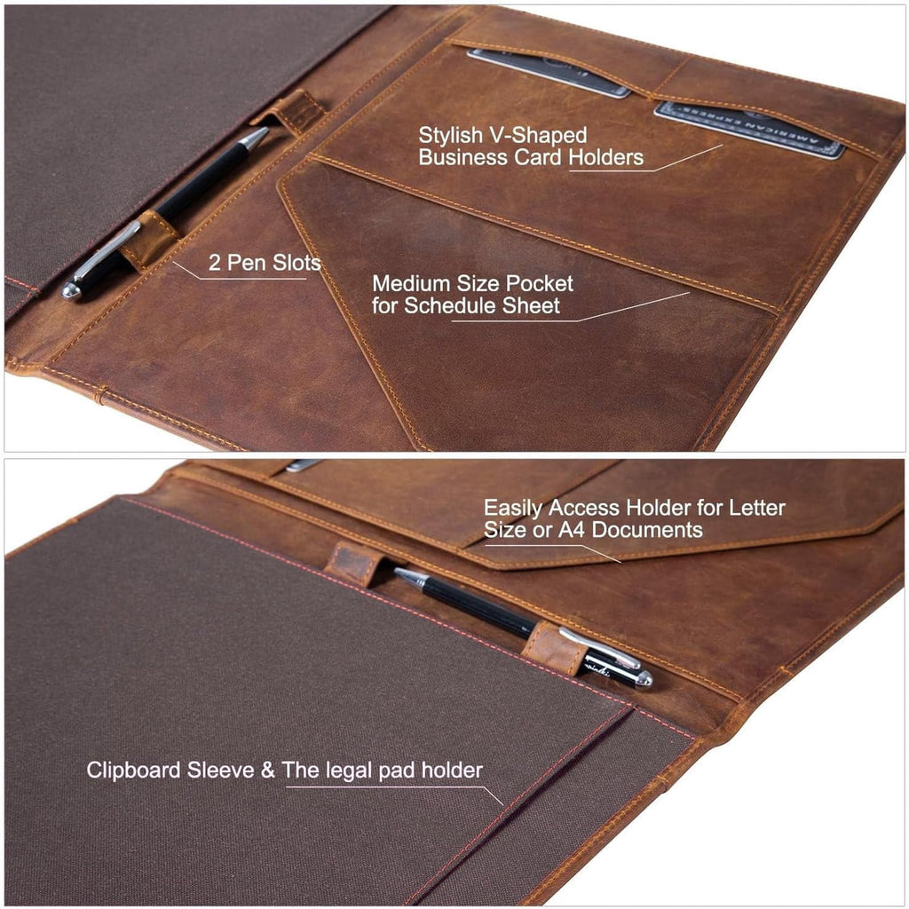 Leather Portfolio  A4 Document Folder Legal Pad Padfolio Professional Writing Letter Notepad Clipboard Sleeve Organizer Resume Folio Binder - Image 4