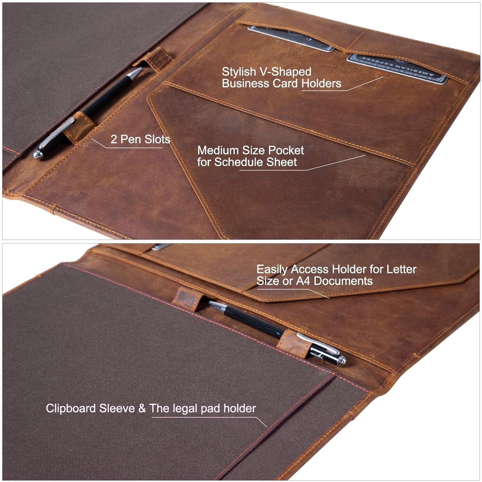 Leather Portfolio  A4 Document Folder Legal Pad Padfolio Professional Writing Letter Notepad Clipboard Sleeve Organizer Resume Folio Binder - Image 4