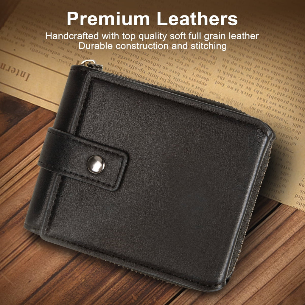 Men's Genuine Leather Zipper Wallet, RFID Shielded, Large Capacity, Vintage Wallet with Snap Coin Pocket, 3 ID Window... - Image 6