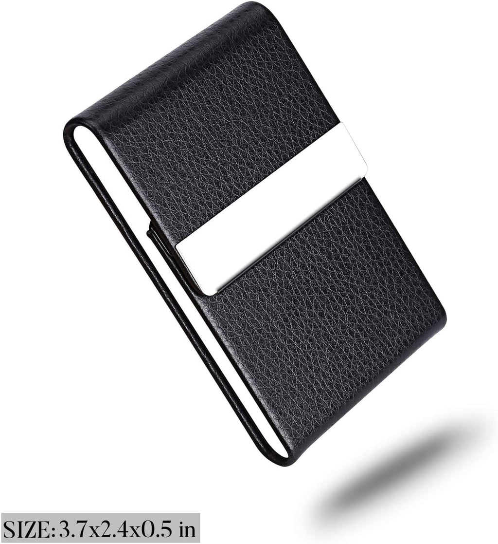 PU Leather Business Card Holder Case, Slim Metal Pocket Card Holder with Magnetic Closure - Image 2