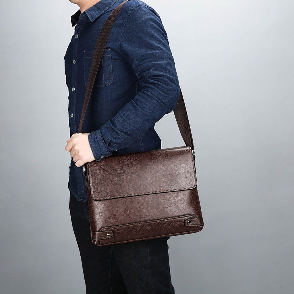 Artificial Leather Laptop 12.99 Inch Vintage Briefcase for Men Waterproof Satchel Shoulder for Work Office Business C... - Image 4