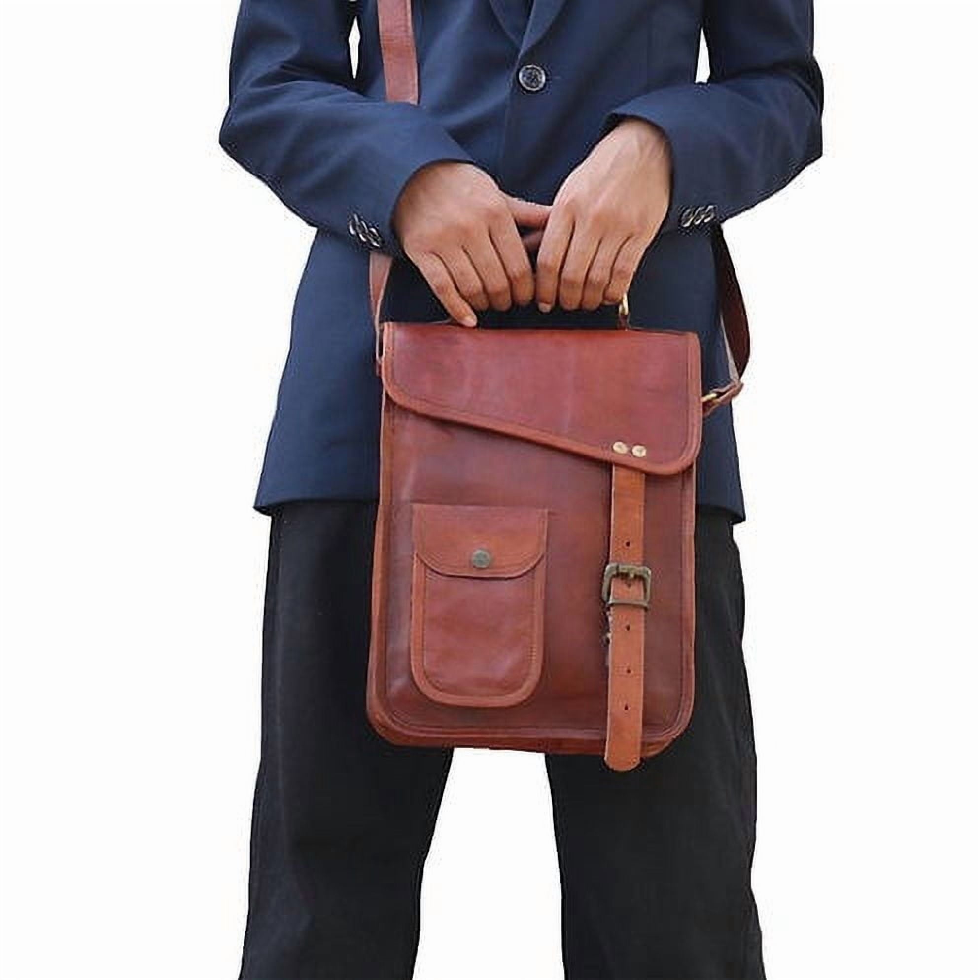 11" Leather Satchel Brown Messenger Bag Office Briefcase for Men Women Cross Body Shoulder Side Purse Travel Work iPa... - Image 2