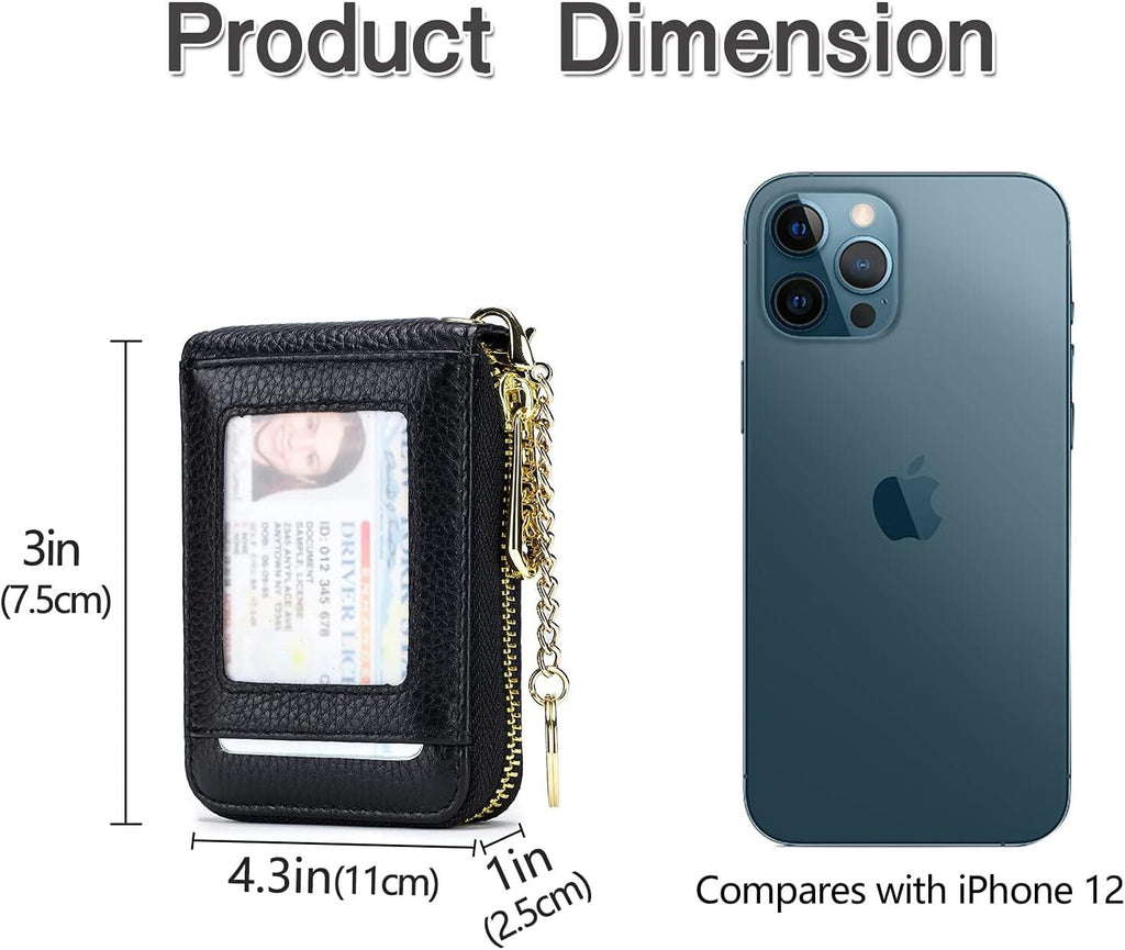Credit Card Holder, Small RFID Card Wallet Slim Leather Card Case with Keychain & ID Window - Image 4