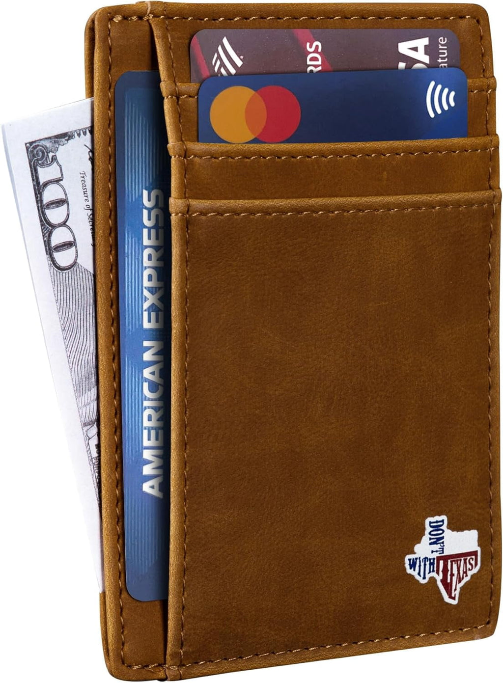 Don't Mess with Texas on Cardholder, Slim Front Pocket Wallet, PU Leather, Khaki, Card Holder, RFID Blocking with Tex... - Image 4
