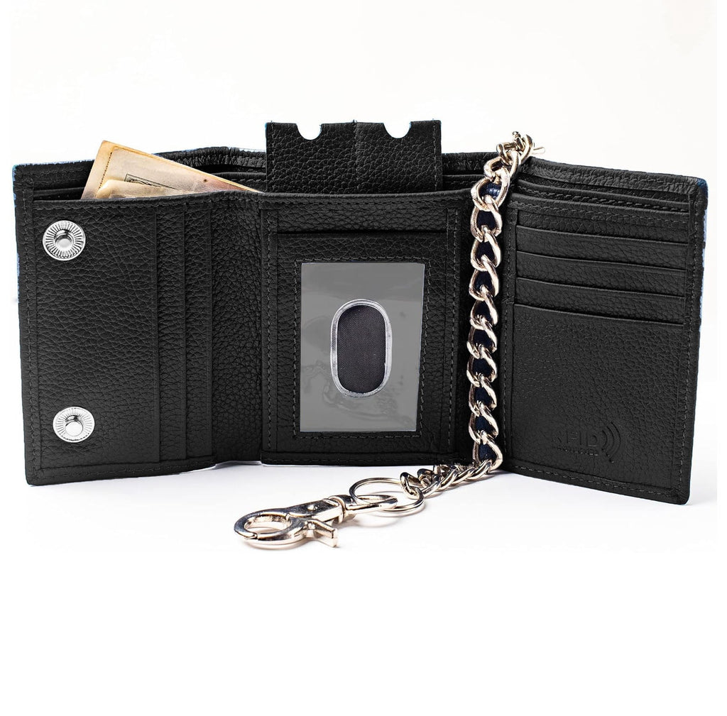 Black Real Leather Wallet Classic Wallet Chains RFID Wallet for Men with Card Slots & Key Holder - Image 6