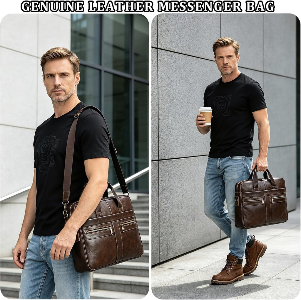 Leather Laptop Bag for Men Briefcase Fits 15.6 Inch Notebook Portable Shoulder Messenger body Bag for Travel Office - Image 2
