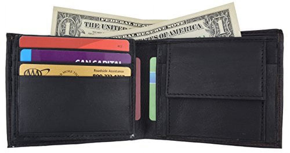 Men's Genuine Leather Bifold ID Credit Card Holder Wallet W/Coin Pouch (Black) - Image 3