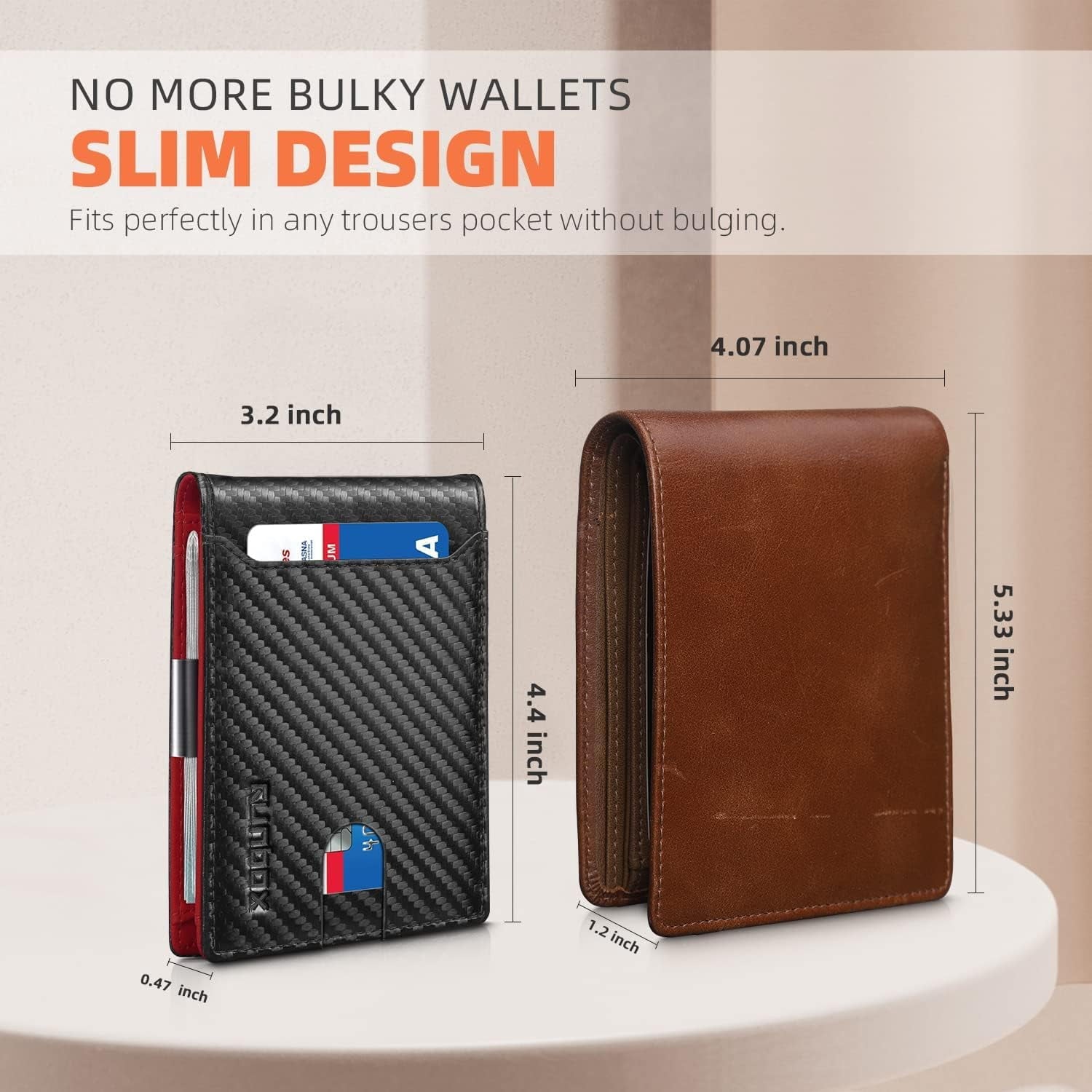 Men's Slim Leather Wallet with RFID Blocking - Front Pocket Bifold for Small Leather Bifold Men's Front Pocket Wallet - Image 6