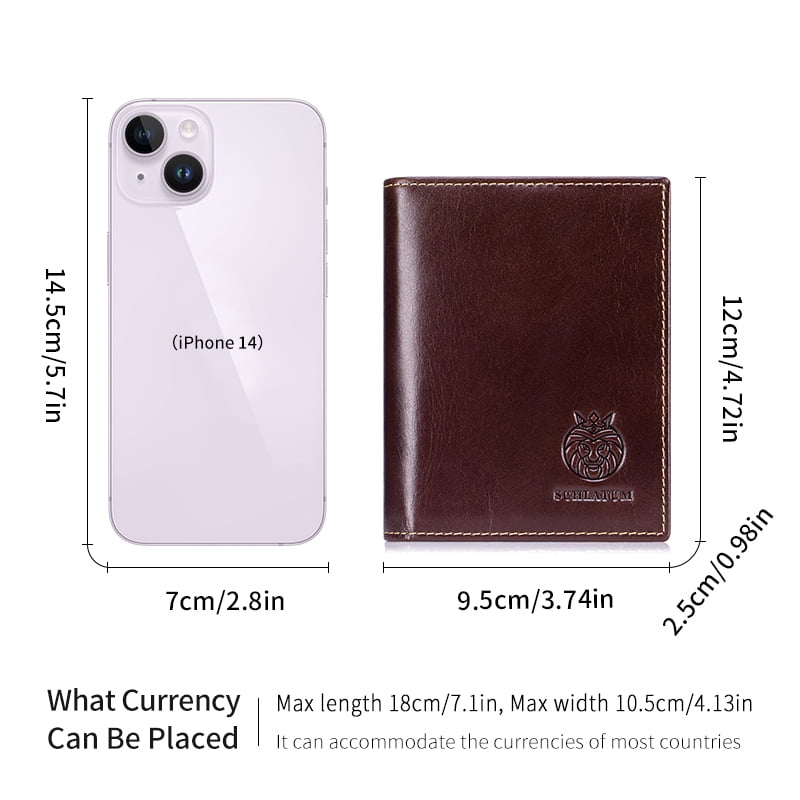 RFID Wallet for Men Genuine Leather Large Capacity Vertical Bifold Wallet , Coffee - Image 5