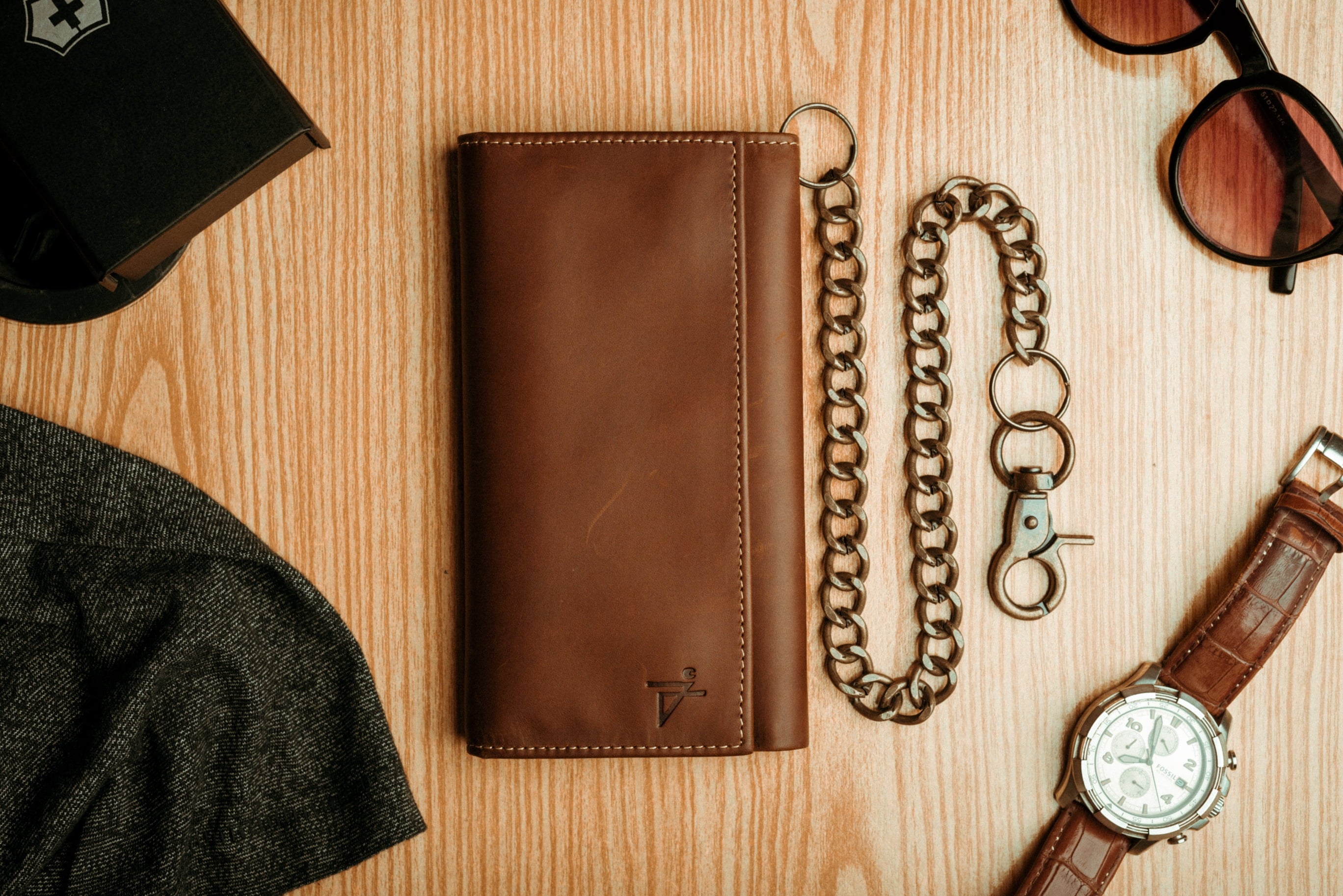 Long Trifold RFID Blocking, Credit Card Money Organizer, Top Bill Slot, Leather Biker Trifold Chain Wallet Long Check... - Image 2