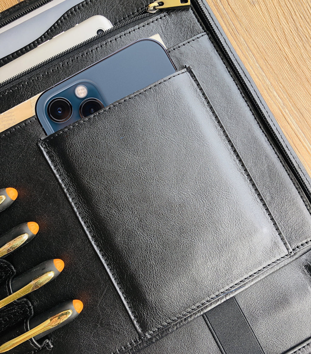 Genuine Leather Portfolio, Zippered Padfolio for Men, Leather Binder for Letter Size Notepad, Portfolio for Women, Business Organizer A4 Doc - Image 4