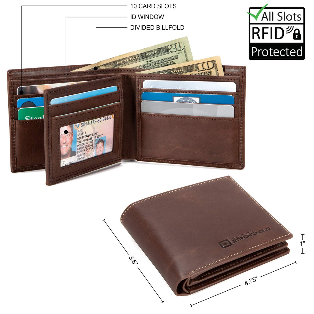 – Men’s RFID Leather Wallet - Bifold with ID Window (Brown) - Image 4