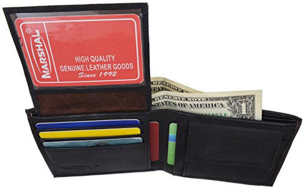 Men's Genuine Leather Bifold ID Credit Card Holder Wallet W/Coin Pouch (Black) - Image 5