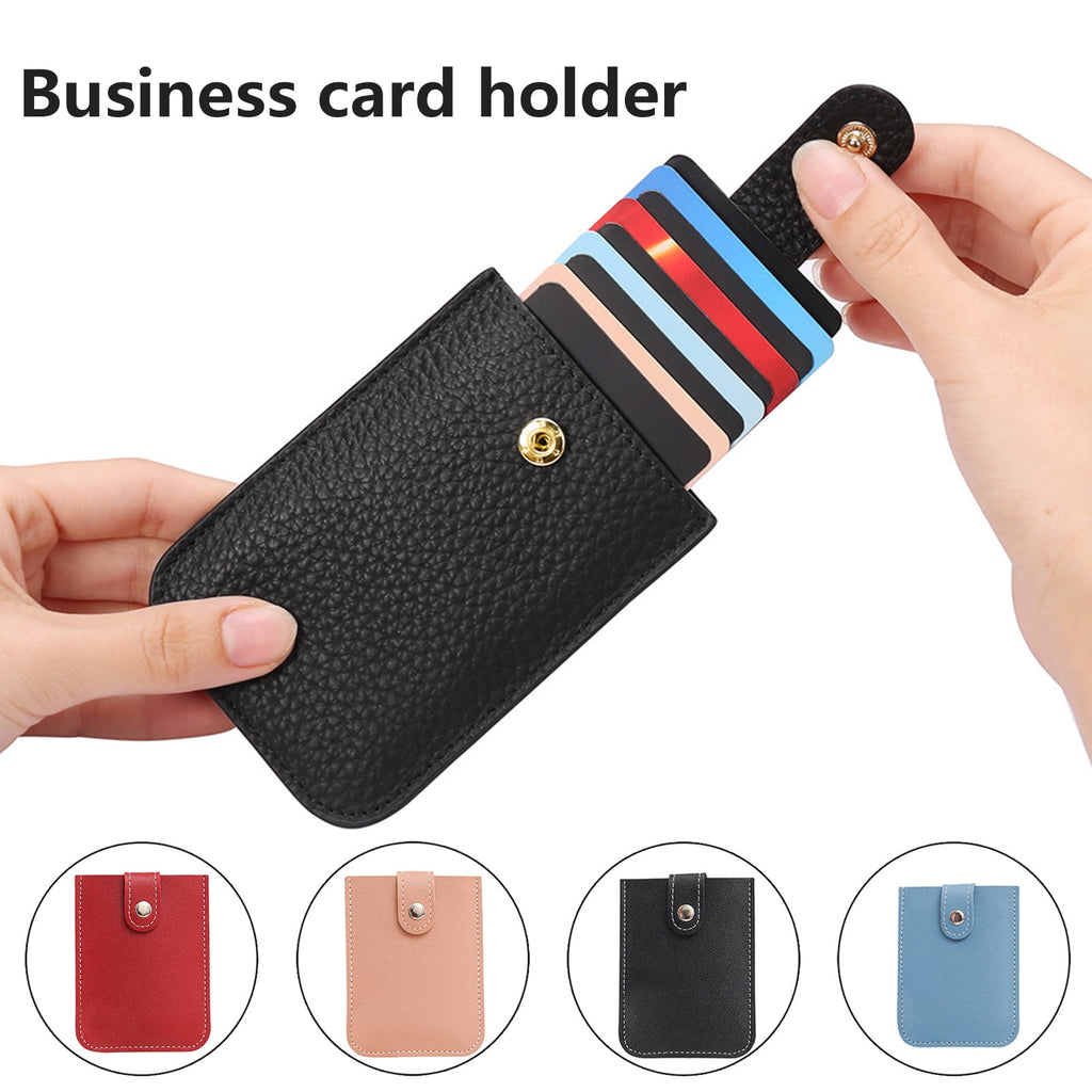 Faux Leather Card Holder Large Capacity Pull-out 6 Slots Solid Color Button Slim Minimalist Portable Business Card Bank Card Driver License - Image 2