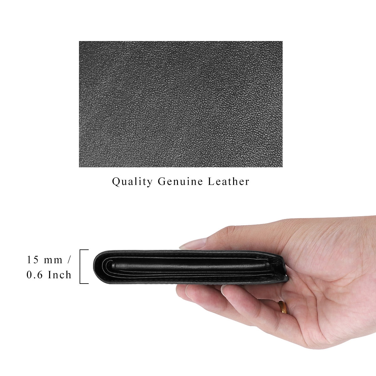 Slim Billfold Wallet for Men RFID Blocking Genuine Leather Scan Proof 10 Card Slots with ID Window Flap, Black - Image 4