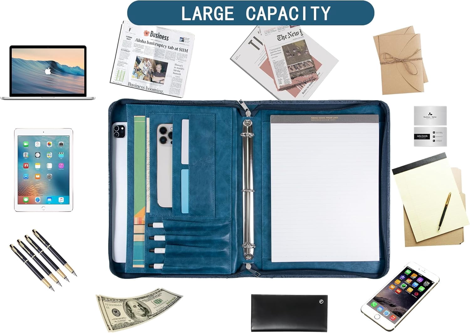 for Women,Zippered with 3 Ring Binder,Business Portfolio Organizer for Women with A4 Writing Pad Holder, Document Org... - Image 6