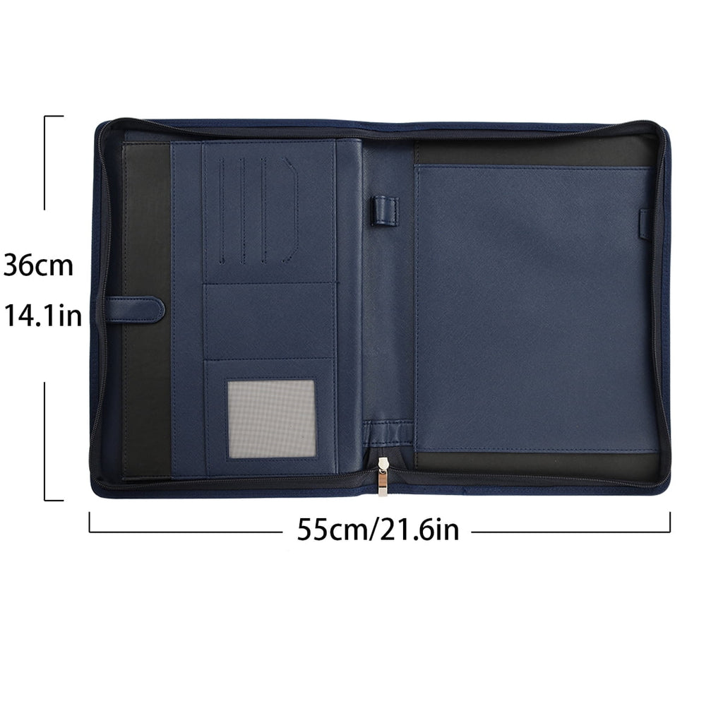 Padfolio Portfolio Folder/Multi Function Folder/Business Folder with Zippered Closure and Professional Leather (Blue) - Image 3