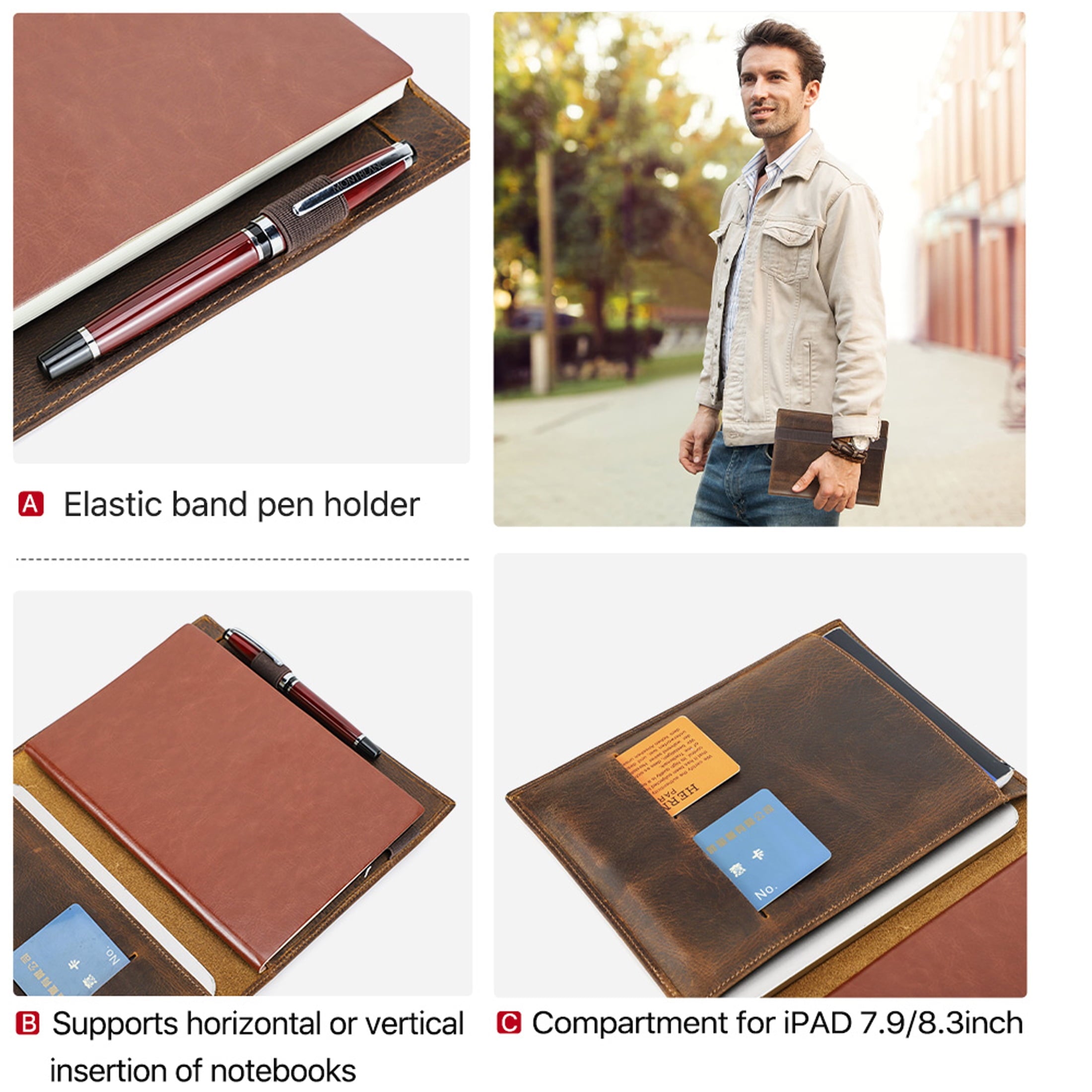 Full Grain Leather Portfolio for Men Legal Pad Padfolio Folder Binder Organizer Notepad Holder Fit 7.9" iPad and A5 S... - Image 6