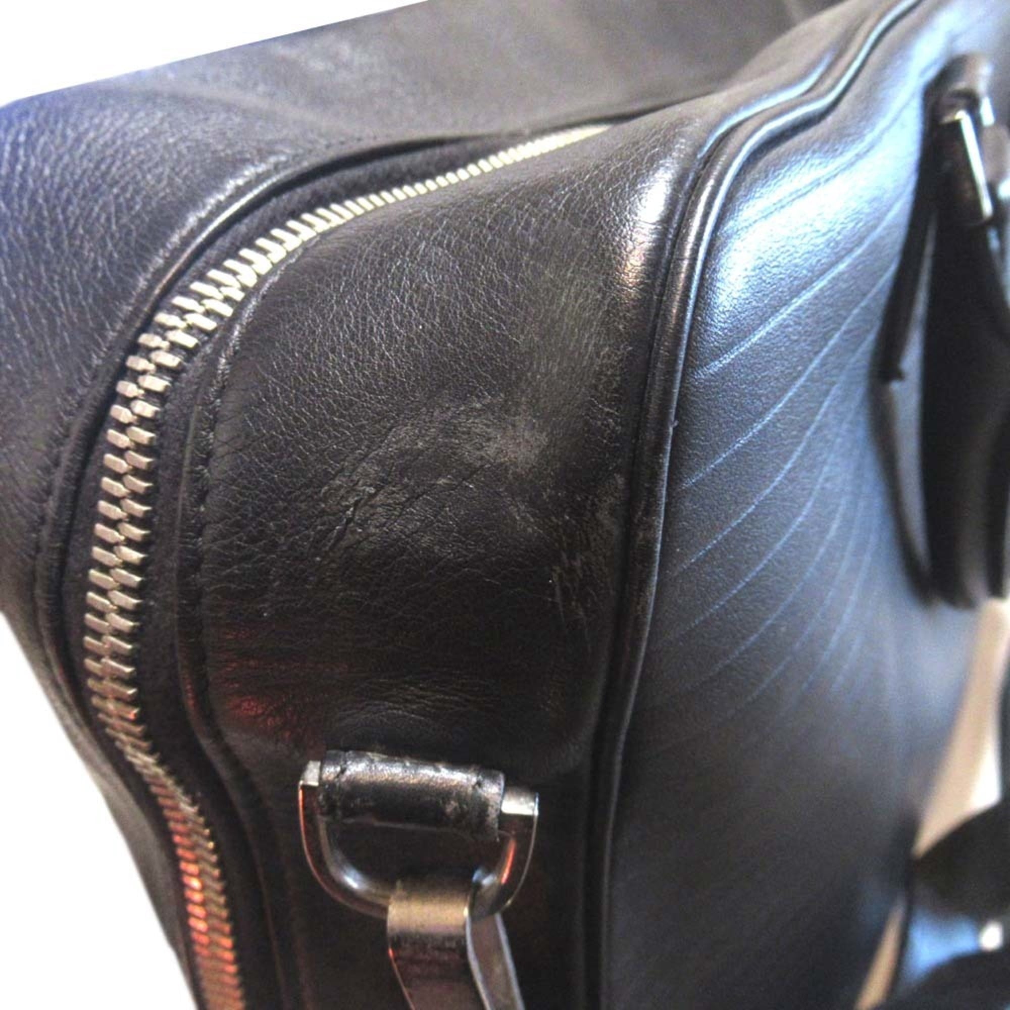 Pre-Owned Leather Briefcase Business Bag with PC Pocket, Black, Men's - Image 6