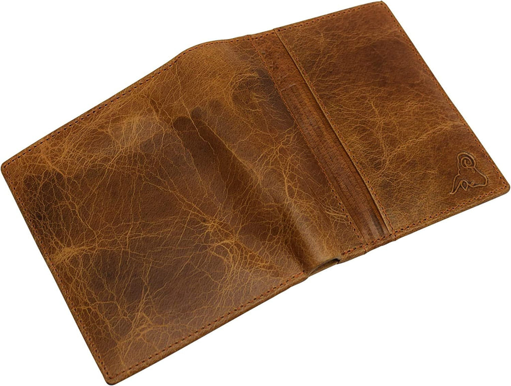 Genuine Leather Slim Bifold Hipster Men Wallets RFID Blocking Series TAN - Image 5