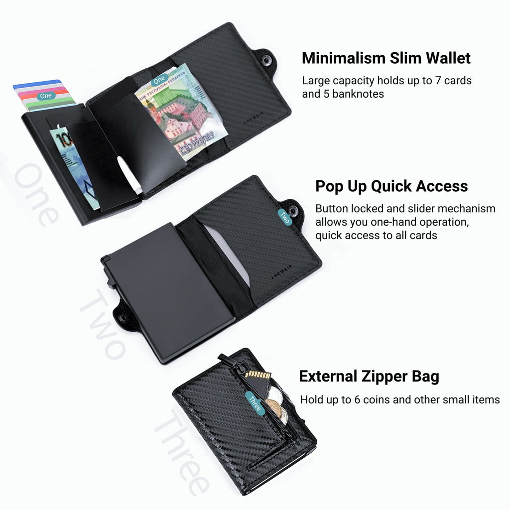 Credit Card Holder, Minimalism Leather Slim Wallet with Banknote Pockets, Coin Compartment and RFID Protection for Me... - Image 3